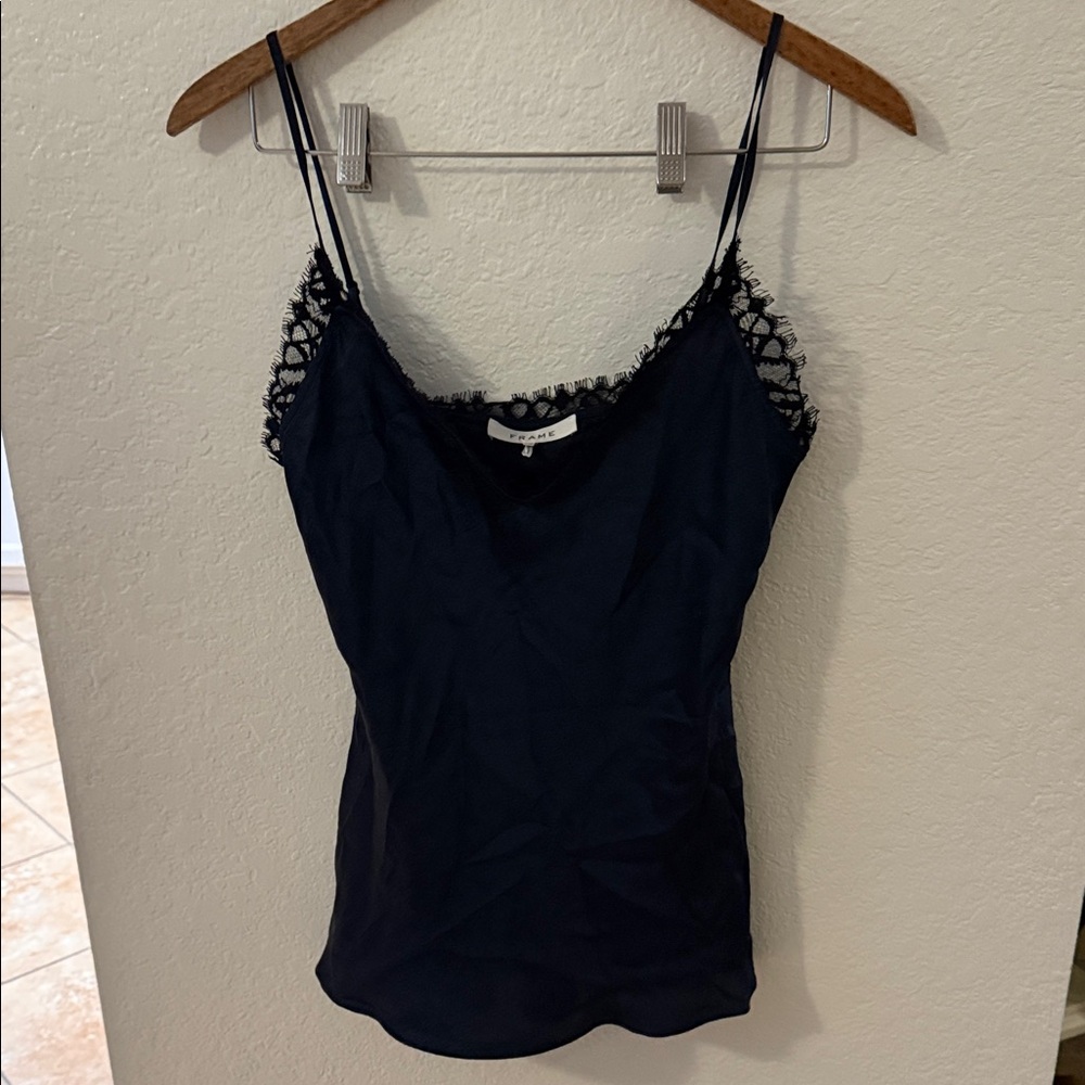 Frame Denim Black Lace-Trim Slip Cami